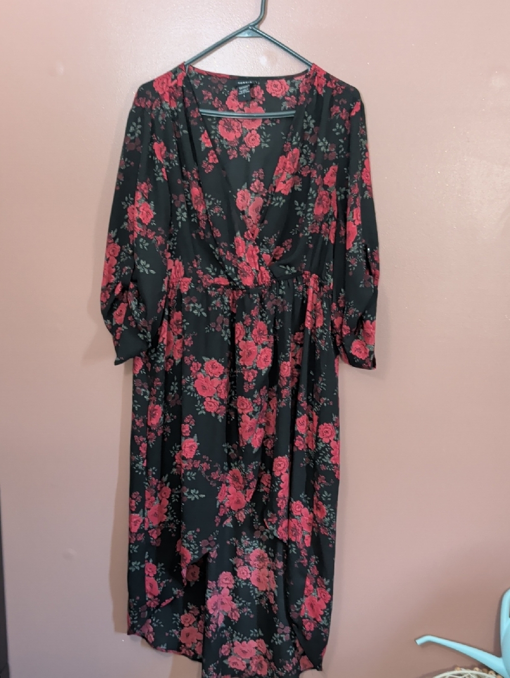 torrid Black Dress with Pink Rose Print